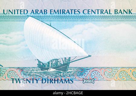 Dhow aus den Vereinigten Arabischen Emiraten Geld - Dirham Stockfoto