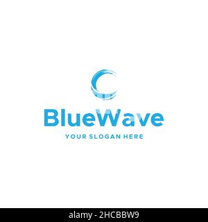 Minimalistisches, schlichtes Design mit Blue Wave Grunge Logo Stock Vektor