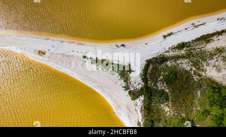 Mexiko, Yucatan, Las Coloradas, Luftaufnahme der Salzverdunstungsteiche Stockfoto