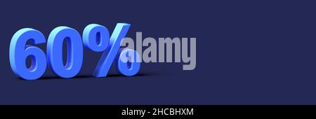 3D blaue Wörter 60 % Rabatt mit leerem Hintergrund. 3D Rendern Stockfoto