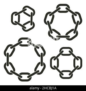 Runde Ketten mit sechs, acht, zehn und zwölf Gliedern - Vektorgrafik Stock Vektor