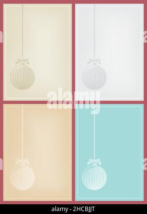 Vier Weihnachtskarten mit Kugel im Vektor-Holzschnitt-Stil. Stock Vektor