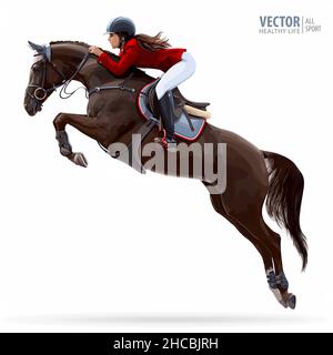 Jockey auf dem Pferd. Champion. Reiten. Pferdesport. Jockey auf einem Springpferd. Poster. Sporthintergrund. Isolierte Vektorgrafik Stock Vektor