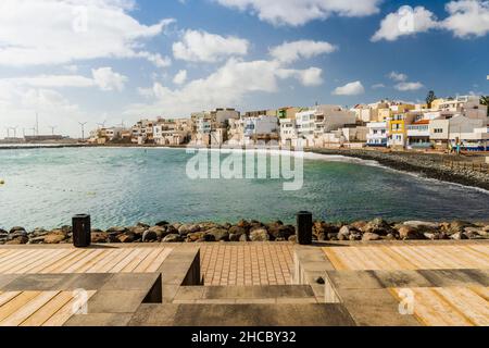 Pozo Izquierdo Häuser am Wasser überblicken, Gran Canaria, Kanarische Inseln, Spanien Stockfoto