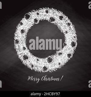 Weihnachtskranz aus Zweigen isoliert auf einem Hintergrund. Skizze, Illustration von Hand gezeichnet Stock Vektor
