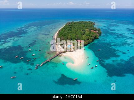 Sansibar Beach Prison Island Luftaufnahme. Stockfoto