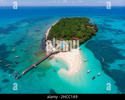 Sansibar Beach Prison Island Luftaufnahme. Stockfoto