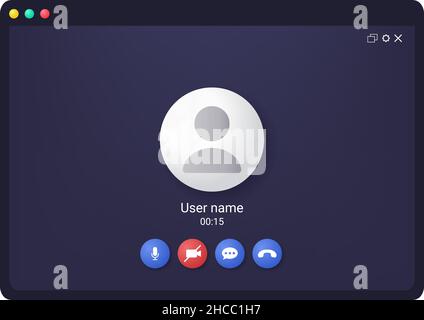 Bildschirm für Videoanruf mit Benutzersilhouette. Videochat-Schnittstellenfenster. Vektorgrafik flach. Stock Vektor