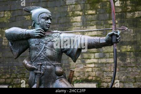 Statue von Robin Hood auf Nottingham Castle Stockfoto