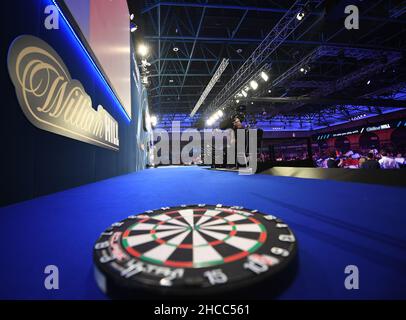 Alexandra Palace, London, Großbritannien. 27th. Dezember 2021; Alexandra Palace, London, England: The William Hill World Darts Tournament; Dritte Runde; Allgemeine Ansicht der Bühne im Alexandra Palace Credit: Action Plus Sports Images/Alamy Live News Stockfoto