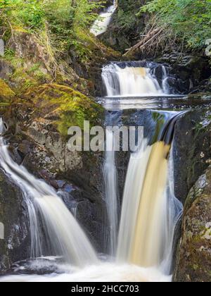 Pecca fällt auf den Fluss Twiss in Swilla Glen, Ingleton. Stockfoto