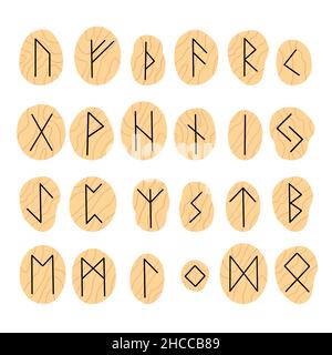Alte Runen-Set, alte skandinavische Alphabet-Vektor-Illustration, handgezeichnete Typografie, okkulte Buchstaben, mystische Zeichen, esoterisches Konzept Stock Vektor