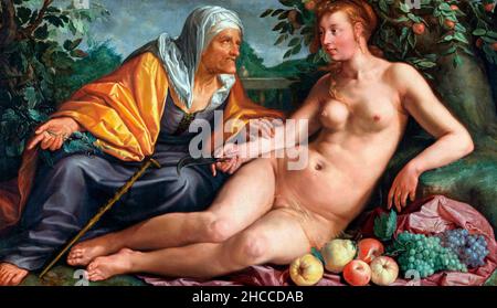 Vertumnus und Pomona von Hendrik Goltzius (1558-1617), Öl auf Leinwand, 1613 Stockfoto