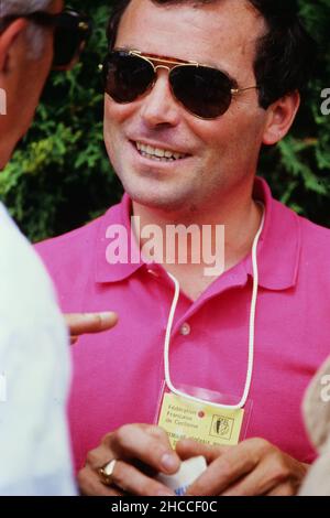 Der französische ehemalige Radsportmeister Bernard Hinault nimmt an der französischen Meisterschaft des Straßenradfahrens, Frankreich, 1987, Teil. Stockfoto