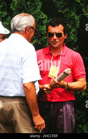 Der französische ehemalige Radsportmeister Bernard Hinault nimmt an der französischen Meisterschaft des Straßenradfahrens, Frankreich, 1987, Teil. Stockfoto
