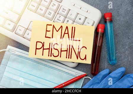 Text mit Inspiration E-Mail Phishing. Business Overview E-Mails, die Links zu Websites enthalten können, die Malware Typing Medical Notes Scientific verbreiten Stockfoto