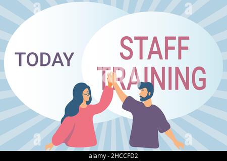 Inspiration mit Zeichen Mitarbeiterschulung. Konzeptfoto Ein Programm, das Mitarbeitern hilft, spezifisches Wissen zu lernen Happy Colleagues Illustration Stockfoto