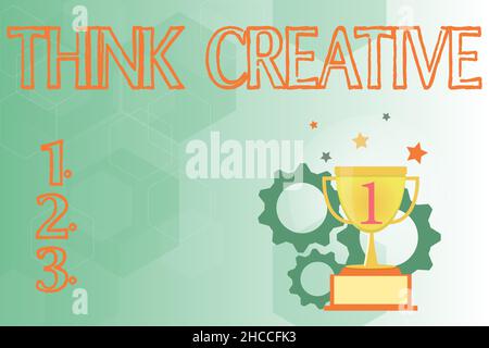 Text mit Inspiration Think Creative. Überblick über das Unternehmen die Fähigkeit, Muster wahrzunehmen, die nicht offensichtlich sind moderne Schreibtechniken Stockfoto