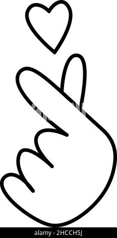 K-POP-Maskottchen. Symbol Hand Herz. Koreanischer beliebter Musikstil. Music Record K-POP Konzept. Vektorgrafik im Doodle-Stil - isoliert. Koreanische Kultur Stock Vektor