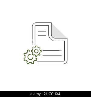 Dokument- und Zahnradsymbol. Projektmanagementkonzept Linienstil. Technische Unterstützung prüfen . Softwareentwicklungskonzept. Abbildung des Stock Vectors Stock Vektor