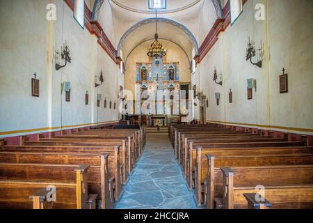 Die leere Kapelle der Mission San Jose Stockfoto