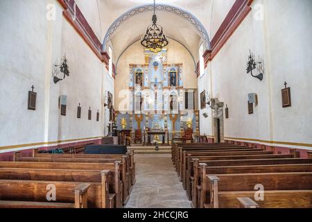 Die leere Kapelle der Mission San Jose Stockfoto