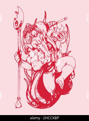 Zeichnung oder Skizze des hindu-gottes Herr Shiva-Sohn Herr Ganesha skizzieren editierbare Illustration Stockfoto