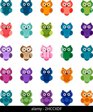 Satz von Cartoon Eulen, Vektor-Illustration Stock Vektor