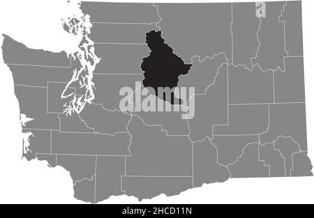 Schwarz markierte Standortkarte des Chelan County in grauer Verwaltungskarte des Bundesstaates Washington, USA Stock Vektor