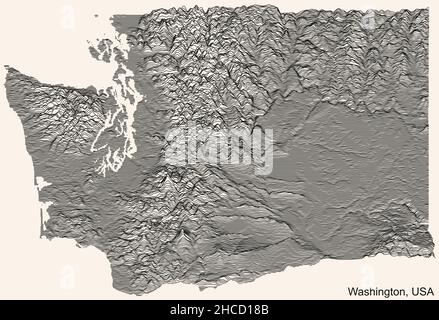 Topographische Reliefkarte des Bundesstaates Washington, USA mit schwarzen Konturlinien auf beigem Hintergrund Stock Vektor