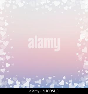 Weißes Herz liebt Konfettis. Valentinstag Rahmen atemberaubende Hintergrund. Fallende transparente Herzen Konfetti auf zarten Hintergrund. Bezaubernde Vektorgrafik. Stock Vektor