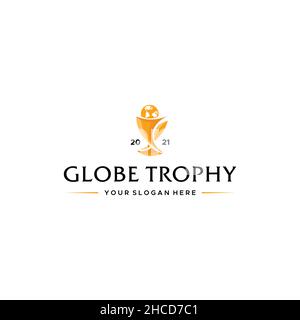 Modernes, farbenfrohes GLOBE TROPHY Champion Logo-Design Stock Vektor