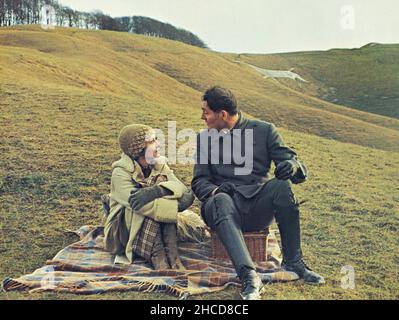 Sarah Miles, Robert Shaw, am Set des britischen Films, „The Mietling“, Columbia Pictures, 1973 Stockfoto