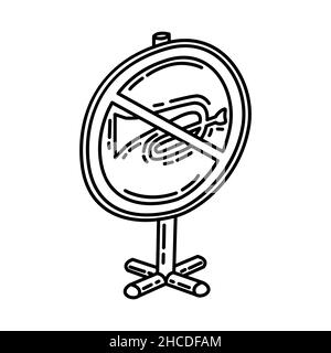 Kein Horn Teil der obligatorischen und verbotenden Verkehrszeichen handgezeichnete Icon Set Vector. Stock Vektor