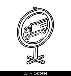 Keine LKW Teil der obligatorischen und verbotenen Verkehrszeichen handgezeichnete Icon Set Vector. Stock Vektor