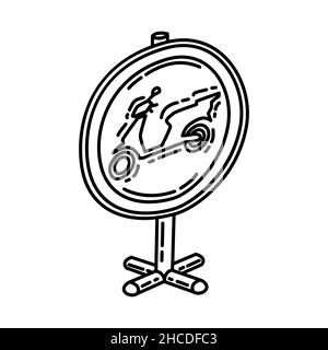 Keine Mopeds Teil der obligatorischen und verbotenden Verkehrszeichen handgezeichnete Icon Set Vector. Stock Vektor