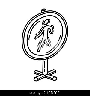 Keine Fußgänger Teil der obligatorischen und verbotenden Verkehrszeichen handgezeichnete Icon Set Vector. Stock Vektor