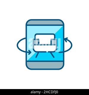 Augmented-Reality-Technologie, die im Innenarchitektur-Shopping eingesetzt wird. 3D Stuhl auf einem Tablet. Pixel-perfektes, bearbeitbares Symbol für Konturfarbe Stock Vektor