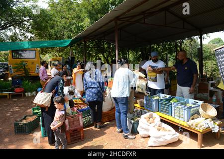 Farmers Market am Bhoomi College in der Nähe von Bangalore, Indien. Stockfoto