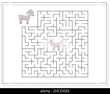 Ein Puzzle-Spiel für Kinder, gehen Sie durch das Labyrinth. Hilf mir, durch das Labyrinth zu meiner Mutter zu gehen. Nutztiere sind Ziege und Kind Stock Vektor