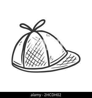 Detective hat-Symbol. Handgezeichneter Doodle-Sketch-Stil. Zeichnung Linie einfachen Deerstalker, Sherlock-Hut. Isolierte Vektordarstellung. Stock Vektor