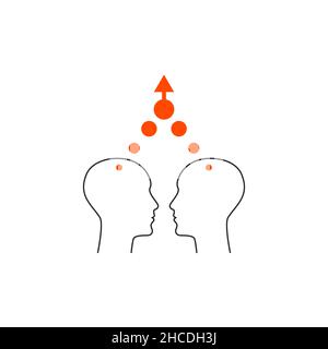 Vision, Interaktionssymbol. Networking, Empathie Logo. Profile von zwei Personen und Pfeil nach oben. Teamwork-Zeichen. Geschäftspickogramm. Logo der Gruppenarbeit Stock Vektor