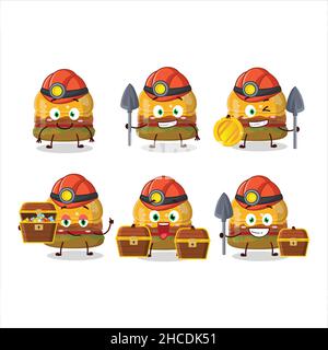 Bergleute Hamburger Gummy Süßigkeiten niedlichen Maskottchen Charakter trägt Helm. Vektorgrafik Stock Vektor