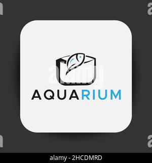 Logos Für Das Aquarium. Blaue und schwarze Farbe. Minimalistisches abstraktes Logo. Stock Vektor