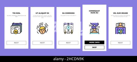 Schlaflosigkeit Person Chronisches Problem Onboarding Icons Set Vector Stock Vektor