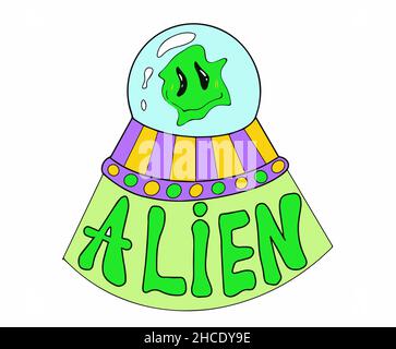 Alien Magic Psychedelic für Maskottchen und Merchandise Illustrationen Stock Vektor