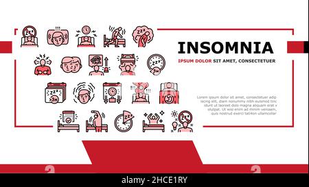 Insomnia Person Chronic Problem Landing Header Vektor Stock Vektor
