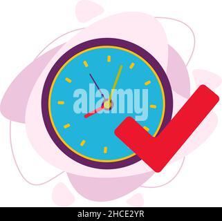 Vektoruhr-Symbol mit einem Häkchen isoliert. Stock Vektor