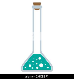 Vektorsymbol für chemische Reagenzglas mit minimalistischer, flacher Abbildung. Experiment chemische Kolben für Wissenschaft isoliert auf weißem Hintergrund. Stock Vektor