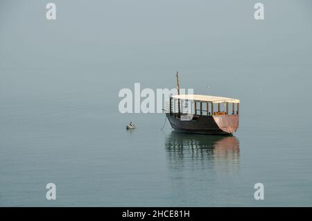 Die Hoffnung Boot. Replik von Jesus' Boot. Altes, hölzernes Boot in den See von Galiläa, ungedeckte datiert in die Zeit von Jesus Christus. Die ursprüngliche Boot ist auf Dis Stockfoto